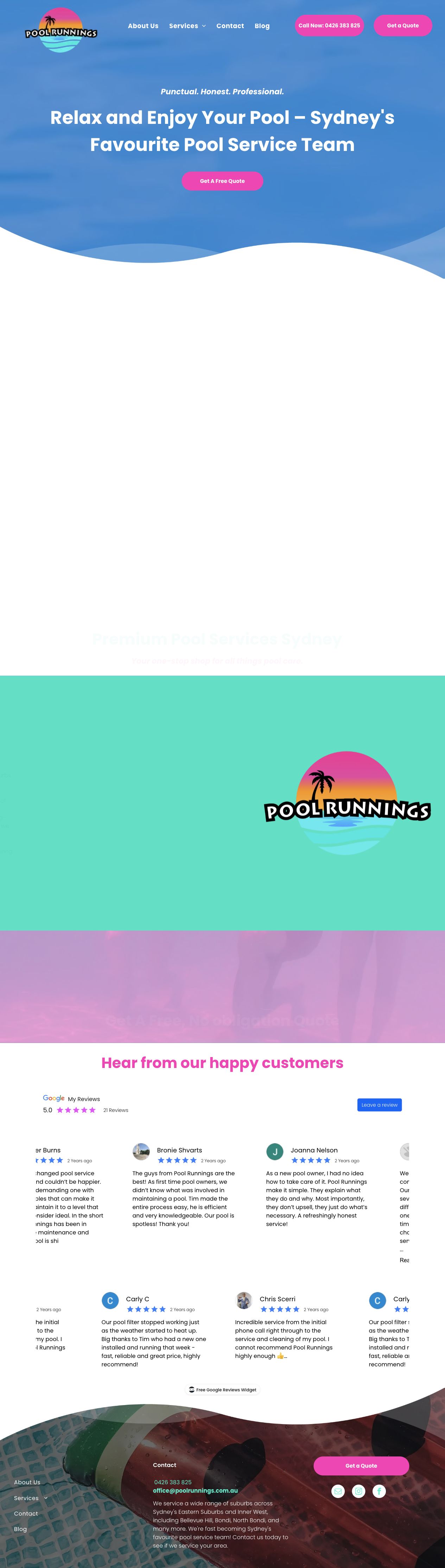 Pool Runnings actual client website